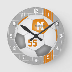 Horloge Ronde orange gris de l'équipe couleurs variété rayures f