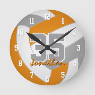 Horloge Ronde orange gris équipe couleurs joueurs nom volley-bal