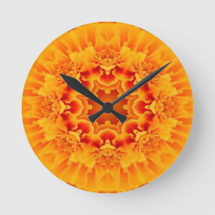 Horloge Ronde Orange Marigold Mandala