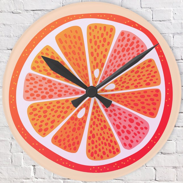 Horloge Ronde Orange sanguine Fun (Fun blood orange citrus fruit wall clock, ideal for kitchen, cafe or chef)