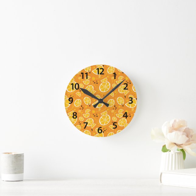 Horloge Ronde Orange Slice Wedges Illustration Mur Motif (Maison)