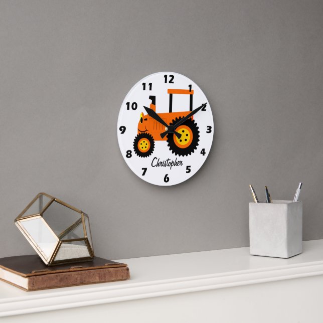Horloge Ronde Orange Tractor Design Personalised (Bureau)