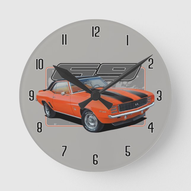 Horloge Ronde Orange Vieux Camaro Splash (Recto)