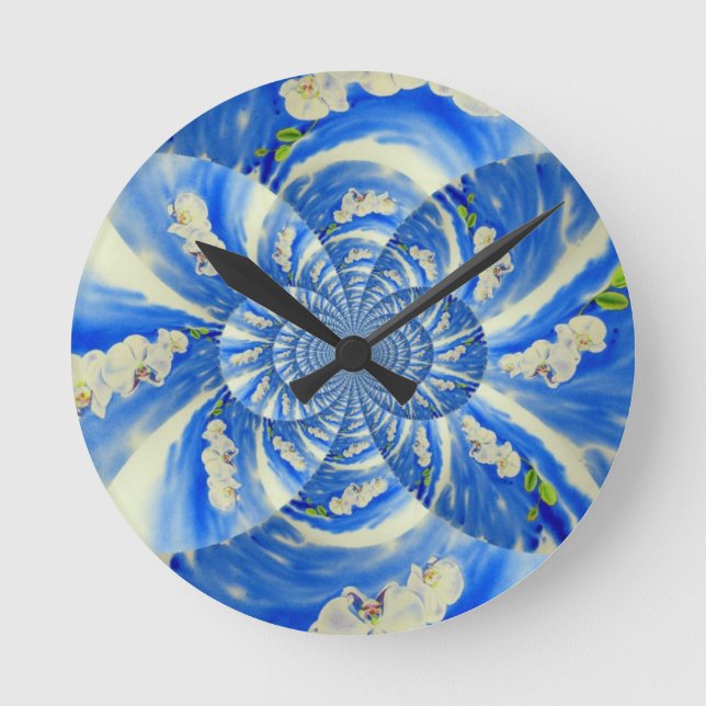 Horloge Ronde Orchidée Aquarelle peinture, brise, Nuages Mandala (Recto)
