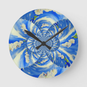 Horloge Ronde Orchidée Aquarelle peinture, brise, Nuages Mandala