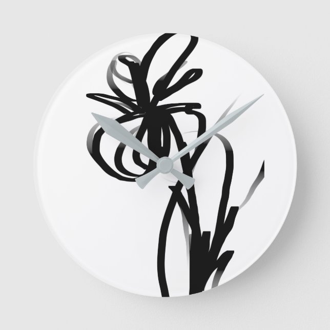 Horloge Ronde Orchidée Blanc : Abstrait blanc et noir (Recto)