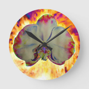Horloge Ronde Orchidée de feu, abstraite aquarelle vive florale