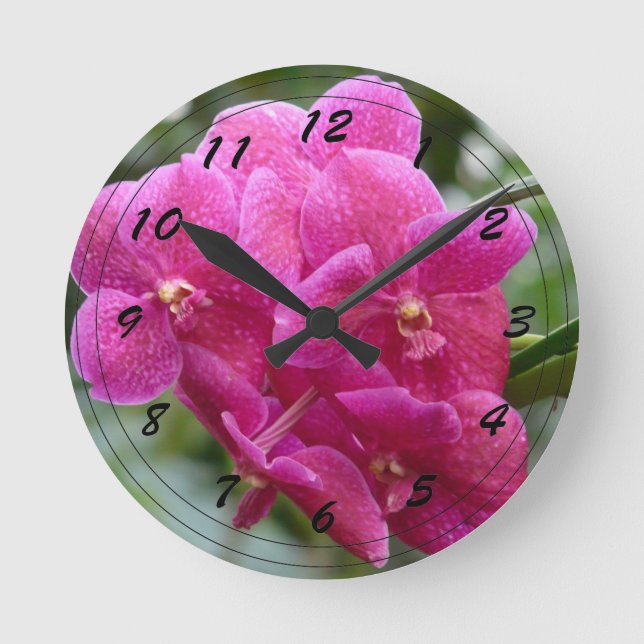 Horloge Ronde Orchidée Vanda rose foncé (Recto)