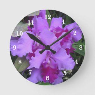 Horloge Ronde Orchidées de Catleya de lavande