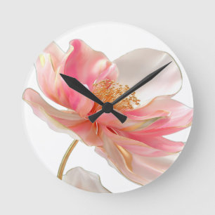 Horloge Ronde Oreiller accentué de fleur rose blush chic moderne