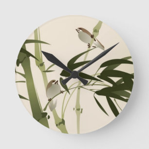Horloge Ronde Oriental painting, bamboo branches