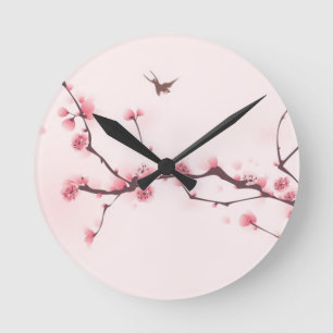 Horloge Ronde Oriental painting, cherry blossom