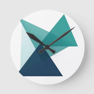 Horloge Ronde Origami Géométrique Abstrait Bleu Turquoise