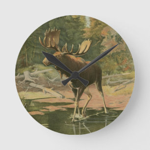 Horloge Ronde Orignaux marchant dans l'eau