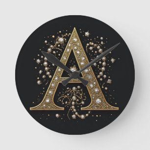 Horloge Ronde Orné Lettre A Or En Luxe Monogramme Vintage