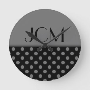 Horloge Ronde Ornement de Noël avec motif à pois gris et noir av