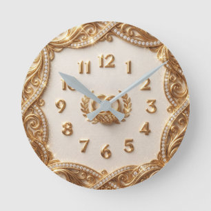 Horloge Ronde Ornement doré à filigrane Laurier & Anneaux entrel