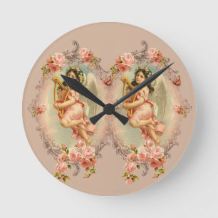 Horloge Ronde Ornement historique vintage de roses d'ange