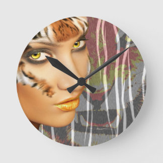 Horloge Ronde Otherkin Tiger Female Therian art, stunning makeup