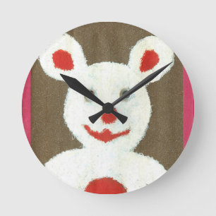 Horloge Ronde Ours blanc avec nez rouge, bouche et oreilles (Pèr