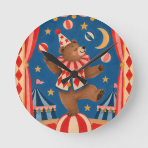 Horloge Ronde Ours de cirque vintage en équilibre sur balle Fant