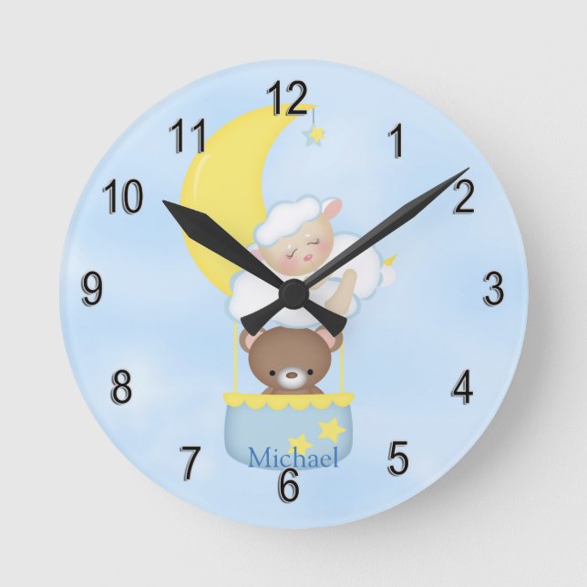 Horloge Ronde Ours de nounours personnalisé d'agneau de bébé (Recto)