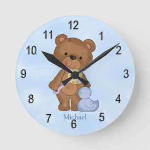 Horloge Ronde Ours de nounours personnalisé de bébé d'horloge