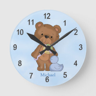 Horloge Ronde Ours de nounours personnalisé de bébé d'horloge