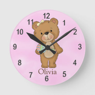 Horloge Ronde Ours de nounours personnalisé de bébé d'horloge