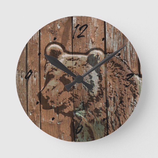 Horloge Ronde Ours en bois rustique (Recto)