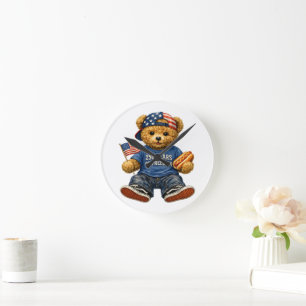 Horloge Ronde Ours en peluche 250 ans de liberté