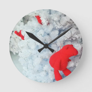 Horloge Ronde Ours en peluche rouge dans l'arbre de Noël