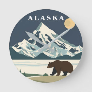 Horloge Ronde Ours Grizzly d'Alaska Voyage Vintage