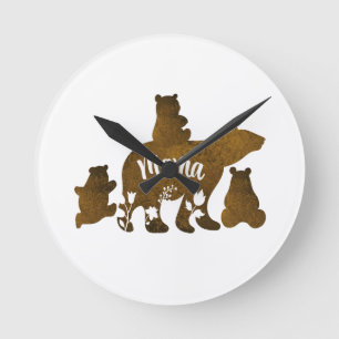 Horloge Ronde Ours Mama Avec 3 Bébés Ours Cubs Après Maman