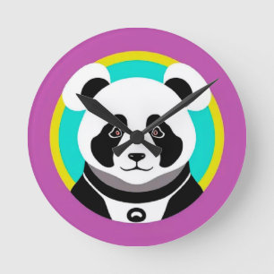 Horloge Ronde Ours panda de dessin animé souriant dans un cercle
