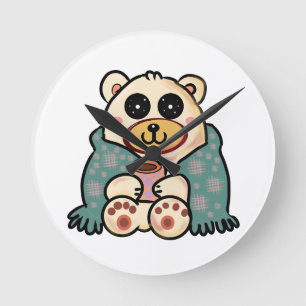 Horloge Ronde Ours polaire personnalisé avec café Art mignon d