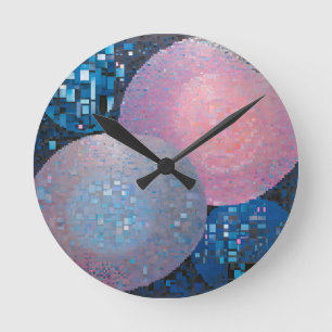 Horloge Ronde Ovales opulents : Tons de bleu et de rose en Abstr