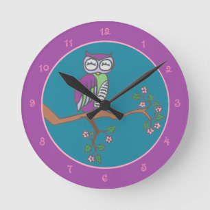 Horloge Ronde Owl art Night Blue
