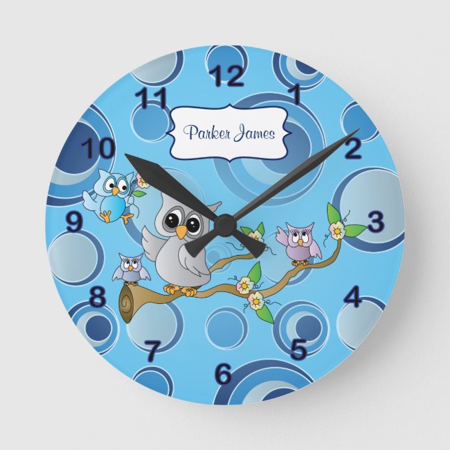 Horloge Ronde Owl Gray & Blue Baby | Theme (Recto)
