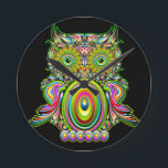 Horloge Ronde Owl psychedelic pop art<br><div class="desc">Owl originally created on Graphic Vector Technique. Every little piece,  like in a puzzle,  have been assembled first to composition the multicolor circles et the multicolor drops; then,  every single drop and circle have been patiently assembled to composition to the entire owl. This design est un copyright avec BluedarkArt.</div>