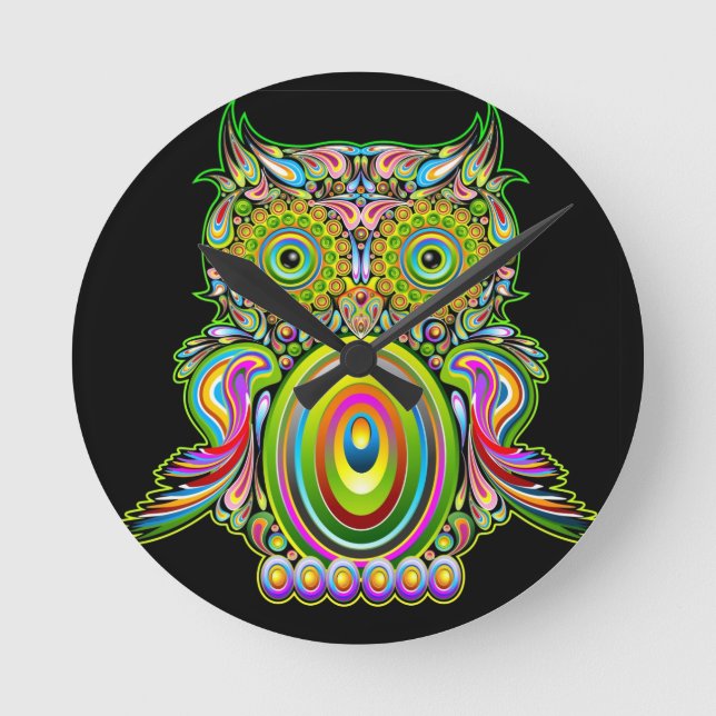 Horloge Ronde Owl psychedelic pop art (Recto)
