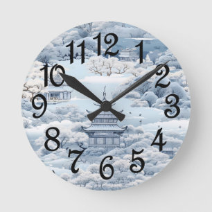 Horloge Ronde Pagode de chinoiserie d'hiver