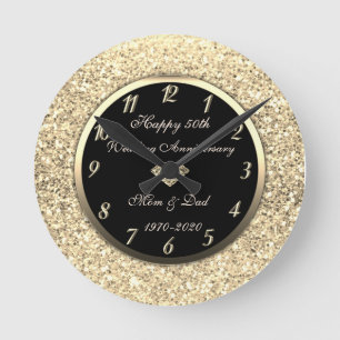 Horloge Ronde Paillettes de diamant doré 50e anniversaire de mar