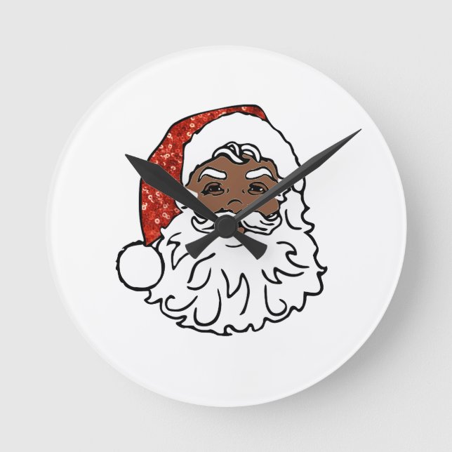 Horloge Ronde paillettes noir santa claus (Recto)