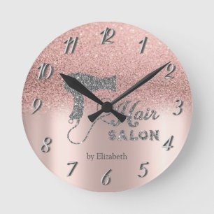Horloge Ronde Paillettes Ombre Rose Or Cœurs,Sèche-cheveux