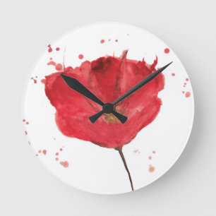 Horloge Ronde Painted watercolor poppy flower 2