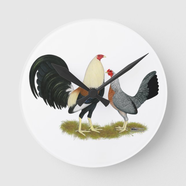 Horloge Ronde Paire de coq de combat gris (Recto)