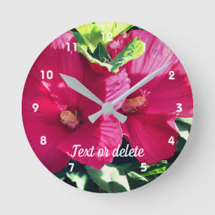Horloge Ronde Paire de fleurs rouge Hibiscus Gros plan Personnal
