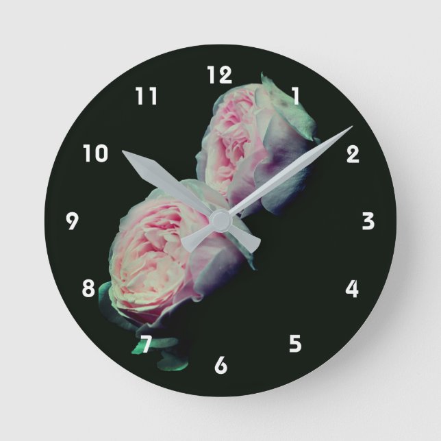 Horloge Ronde Paire de roses roses florales (Recto)