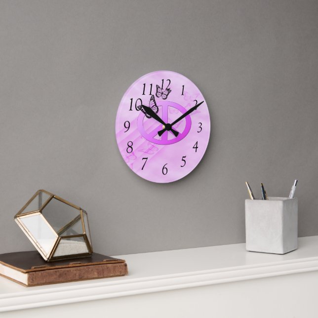 Horloge Ronde Paix rose (Bureau)